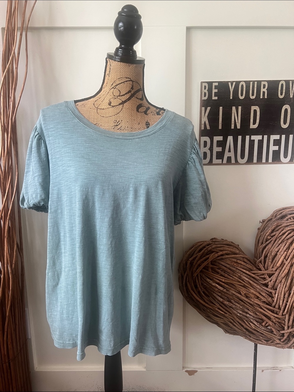 Jane and Delancey Light Blue Puff Sleeve Tee